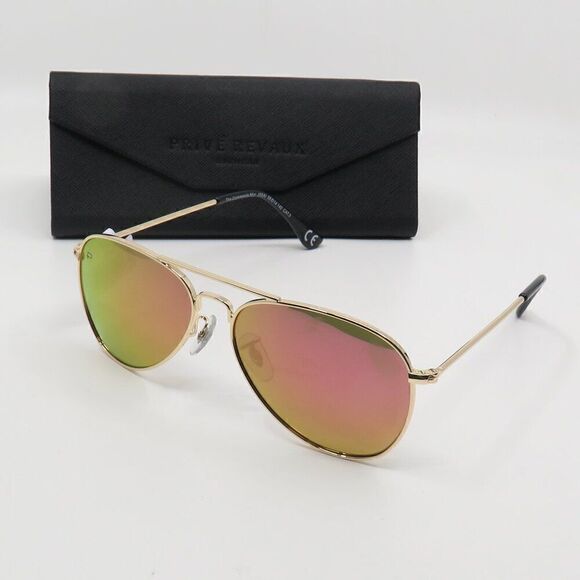 Prive Revaux New Polarized The Commando Mini Gold/Pink Mirror Sunglasses - Picture 1 of 8